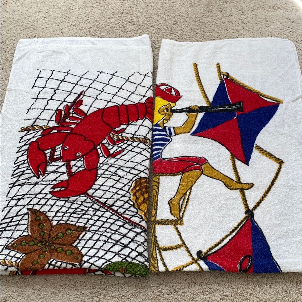 2 Vintage Nautical Themed Pacific Supersorb Cotton Towels. 1960’s.